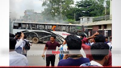 A Himachal bus was torched in front City College.
