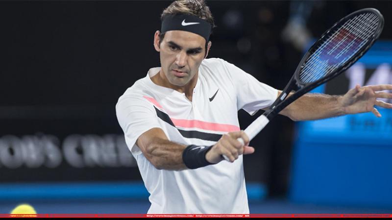 Switzerland’s Roger Federer is playing a back-hand shot during the final against Croatia’s Marin Cilic