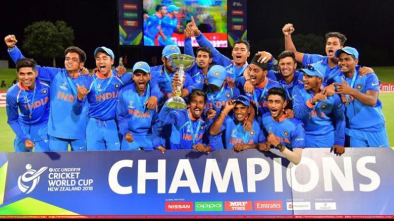 India`s team celebrate their victory in the U 19 Cricket World Cup final match on February 3, 2018