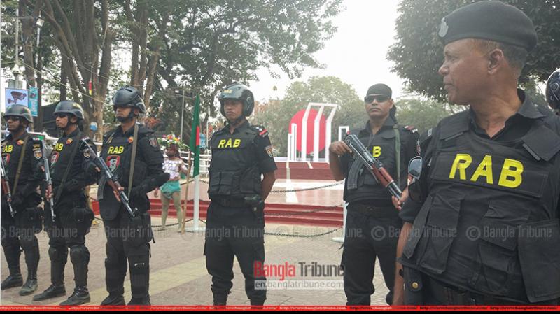 RAB security in the Shaheed Minar Premises