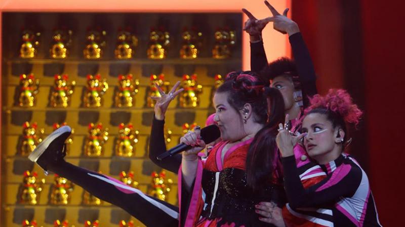Israel`s Netta performs after winning the Grand Final of Eurovision Song Contest 2018 at the Altice Arena hall in Lisbon, Portugal, May 12, 2018.