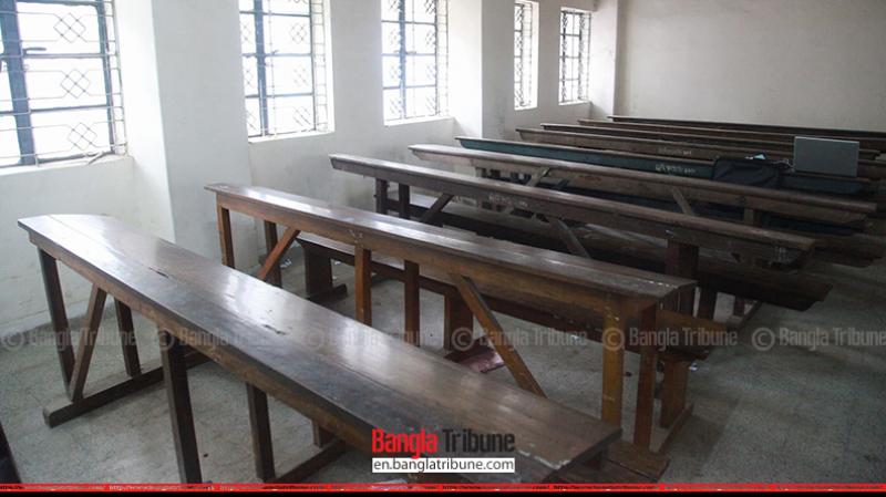 Empty classrooms at the Dhaka University on Monday.