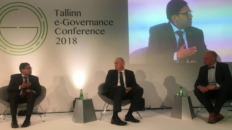 State Minister for Information and Communication Technology Zunaid Ahmed Palak addresses a panel session at ‘Tallinn e-Governance Conference 2018’ in Estonia on Tuesday (May 29).