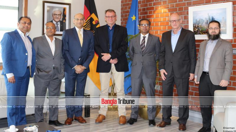 Picture shows the German Ambassador to Dhaka Thomas Prinz and representatives of business communities at the embassy premises in Dhaka.