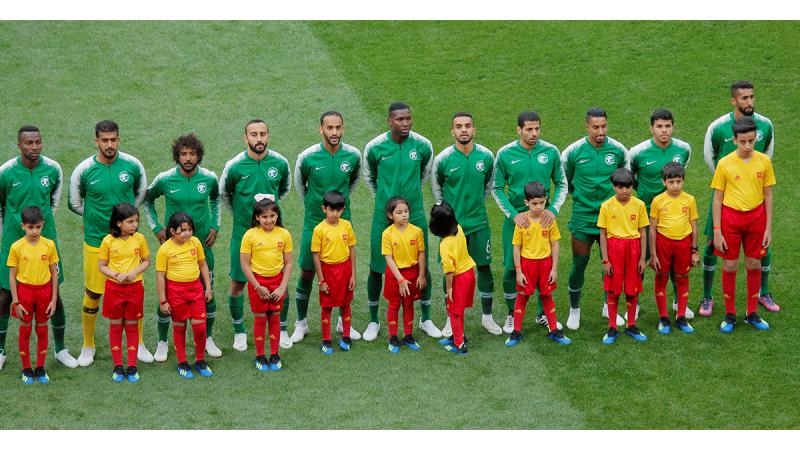 Saudi Arabia's players line up before the match between host Russia and Saudi Arabia Luzhniki Stadium, Moscow, Russia on June 14, 2018 REUTERS