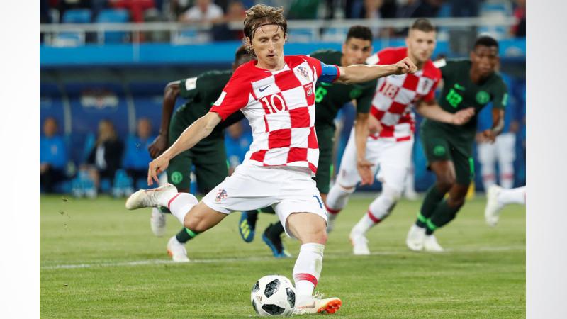 Croatia`s Luka Modric scores their second goal from a penalty at Kaliningrad Stadium, Kaliningrad, Russia on June 16, 2018. REUTERS
