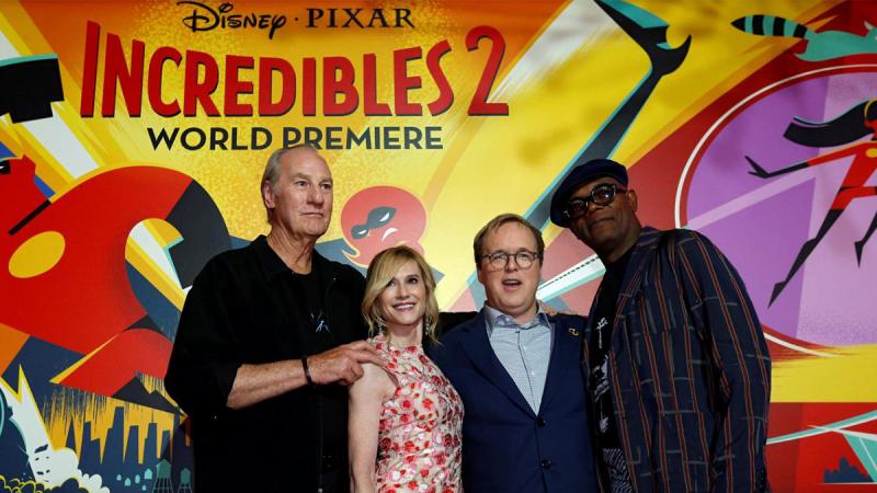 Actor and director Brad Bird, and actors Craig T. Nelson, Holly Hunter and Samuel L. Jackson pose at the premiere for the movie `Incredibles 2` at El Capitan theatre in Los Angeles, California, U.S., June 5, 2018. REUTERS