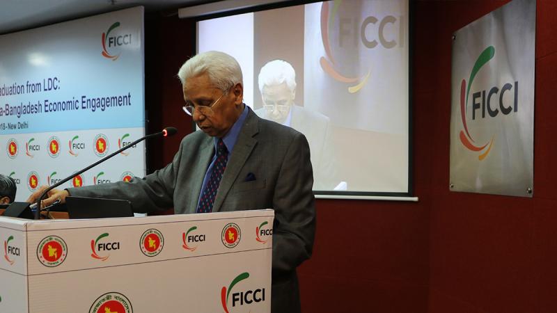 Bangladesh High Commissioner to India Syed Muazzem speaking at a dialogue