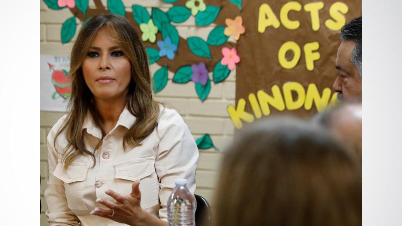 US first lady Melania Trump visits the Lutheran Social Services of the South `Upbring New Hope Children`s Center` as she visits the US-Mexico border area in McAllen Texas, US, June 21, 2018. REUTERS
