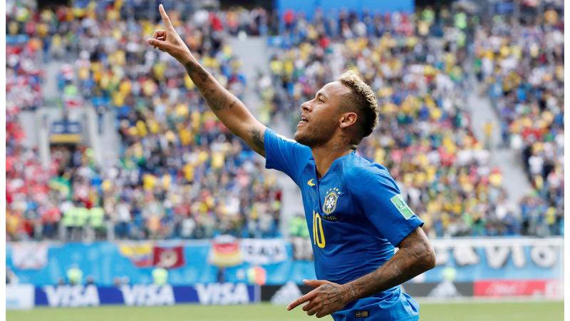 Brazil`s Neymar celebrates scoring their second goal in the Group E match against Costa Rica at Saint Petersburg Stadium, Saint Petersburg, Russia on June 22, 2018 REUTERS