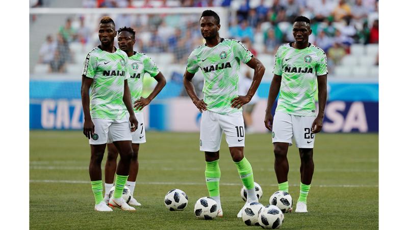 Nigeria players during the warm up before the Group D match against Iceland at Volgograd Arena, Volgograd, Russia on June 22, 2018  REUTERS