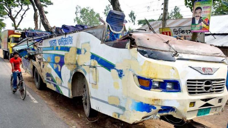 Image shows the ruined bus after the accident.