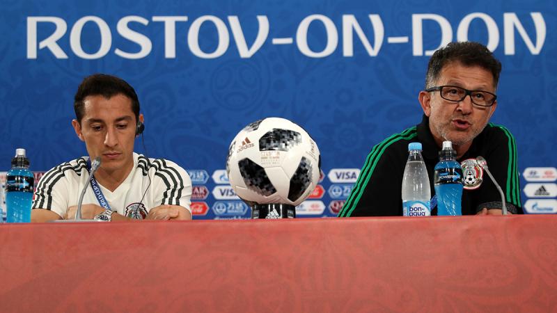 Mexico Press Conference - Rostov Arena, Rostov-on-Don, Russia - June 22, 2018 Mexico`s Andres Guardado and coach Juan Carlos Osorio during the press conference REUTERS