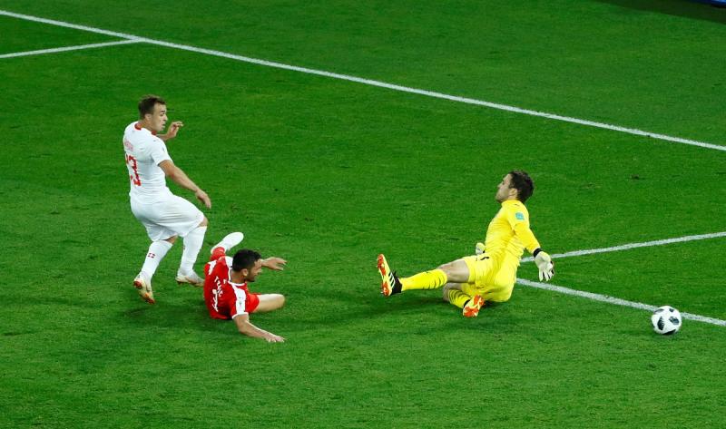 Switzerland's Xherdan Shaqiri scores their second goal in the Group E match against Serbia at Kaliningrad Stadium, Kaliningrad, Russia on June 22, 2018 REUTERS