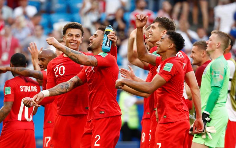 England players celebrate after the match against Sweden at Samara Arena, Samara, Russia on July 7, 2018. REUTERS