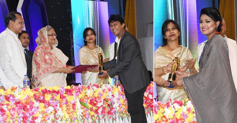Chonchol Chowdhury and Nusrat Imrose Tisha receive the National Film Award 2016 in best actor and best actress categories.