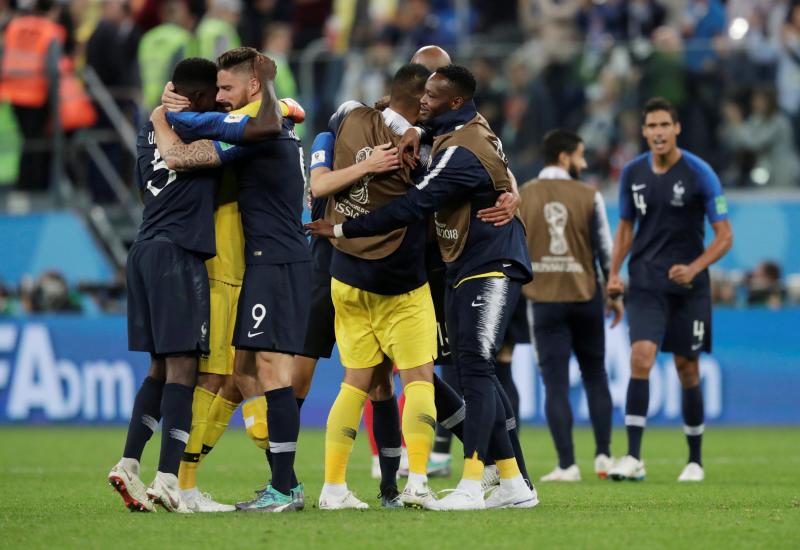 World Cup - Semi Final - France v Belgium - Saint Petersburg Stadium, Saint Petersburg, Russia - July 10, 2018 France players celebrate after the match REUTERS