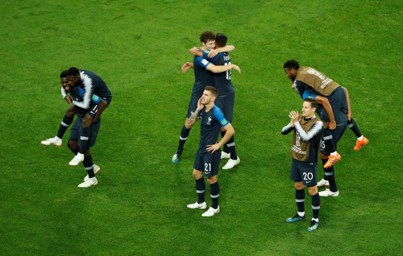 World Cup - Semi Final - France v Belgium - Saint Petersburg Stadium, Saint Petersburg, Russia - July 10, 2018  France players celebrate victory after the match   REUTERS