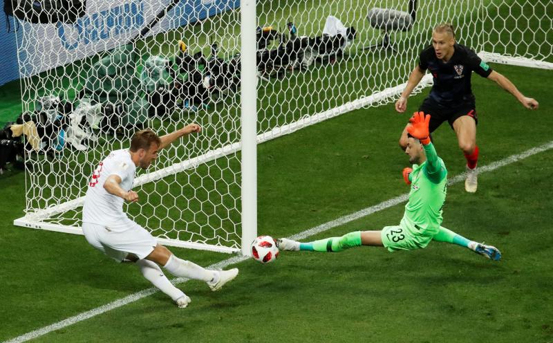 World Cup - Semi Final - Croatia v England - Luzhniki Stadium, Moscow, Russia - July 11, 2018  England`s Harry Kane hits the post           REUTERS