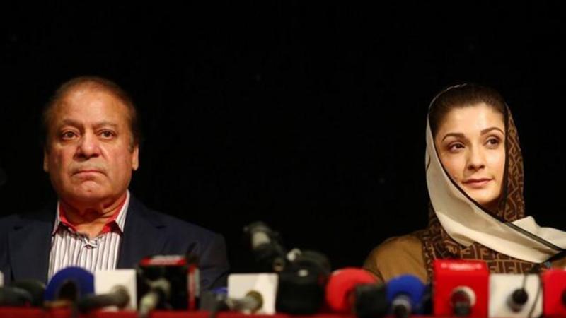 Ousted Prime Minister of Pakistan, Nawaz Sharif, appears with his daughter Maryam, at a news conference at a hotel in London, Britain Jul 11, 2018. REUTERS