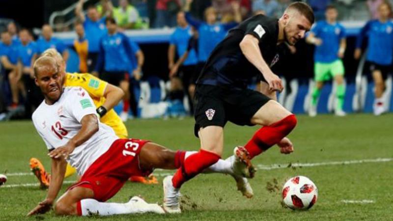 Denmark`s Mathias Jorgensen fouls Croatia`s Ante Rebic in the area resulting in a penalty being awarded to Croatia. Reuters