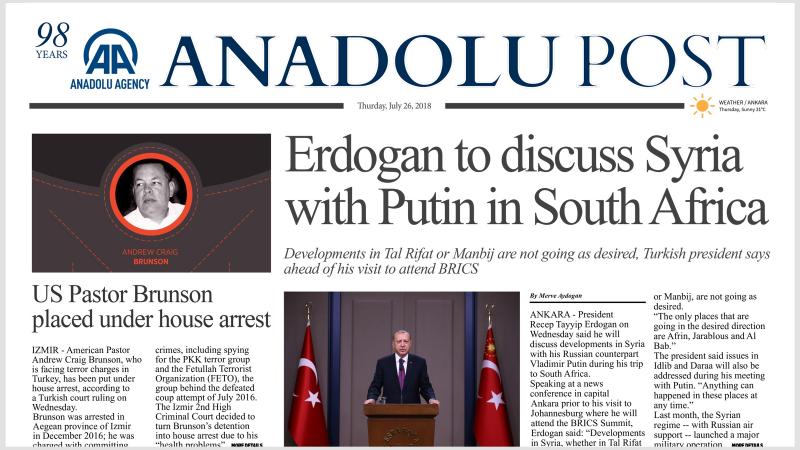 Front Page of Anadolu Post on Thursday (Jul 26)