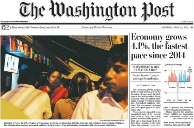 Front page of The Washington Post on Saturday (July 28).