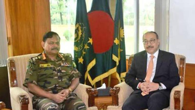 High Commissioner of India to Dhaka Harsh Vardhan Shringla talking paid a courtesy call on to Chief of Army Staff of Bangladesh Army General Aziz Ahmed at the Army headquarters on Sunday (July 29).