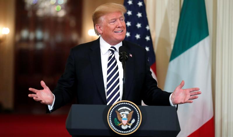 US President Donald Trump speaks during a joint news conference with Italy`s Prime Minister Giuseppe Conte in the East Room of the White House in Washington, US, July 30, 2018. REUTERS