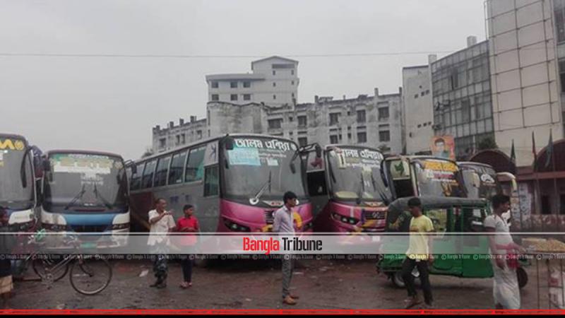 Long rout buses are seen kept in Mohakhali Bus Terminal.