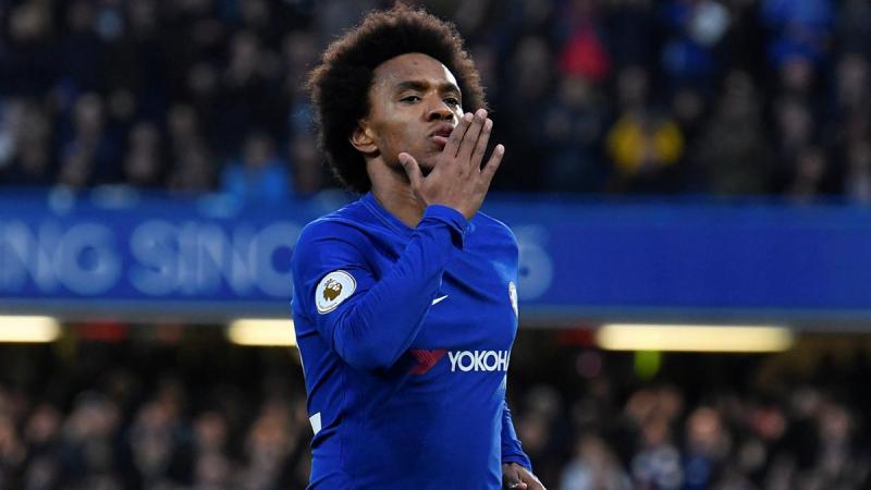 Willian`s celebration after scoring the first goal of the match. REUTERS