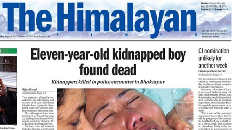 The front page of The Himalayan Times on Tuesday (August 7).