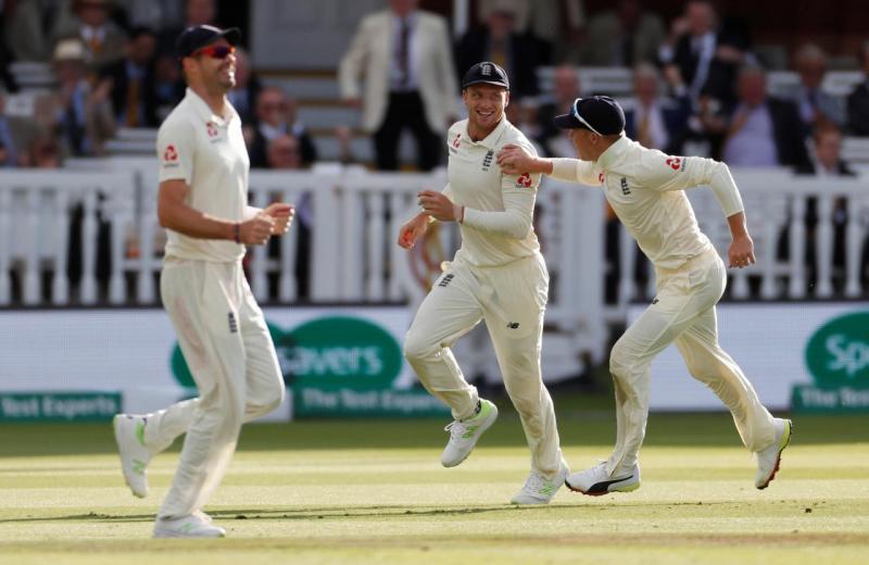 England`s Jos Buttler celebrates taking the wicket of India`s Virat Kohli at Lord’s, London, Britain on August 10, 2018. REUTERS