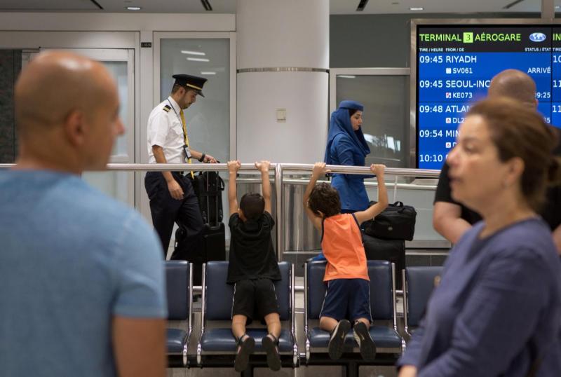 Airline crew arrives at Toronto Pearson International Airport from a Saudi Airlines flight from Riyadh in Toronto, Ontario, Canada, August 10, 2018. REUTERS
