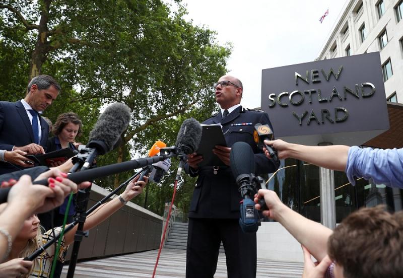 Assistant Commissioner of the Metropolitan Police Neil Basu speaks to the media after a car crashed outside the Houses of Parliament in Westminster, London, Britain, August 14, 2018. REUTERS