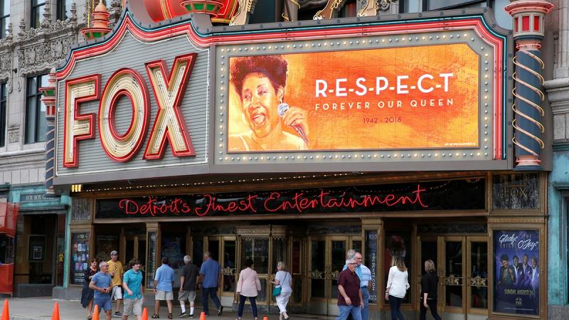 The marquee on the Fox Theater shows the word `Respect` in memory of singer Aretha Franklin in downtown Detroit, Michigan, US Aug 16 2018. REUTERS