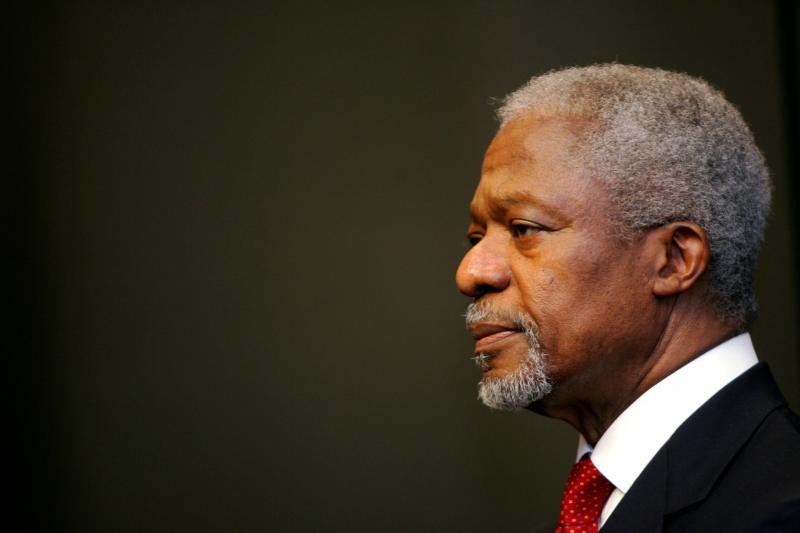 United Nations Secretary-General Kofi Annan ponders a point at a news conference, before addressing South Africa`s parliament in Cape Town March 14, 2006. Annan is in South Africa as part of a five-nation African tour. REUTERS FILE PHOTO
