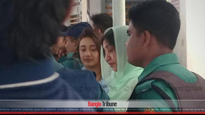 Khaleda Zia`s daughter-in-law Sharmila Rahman and granddaughter Zahia Rahman are seen at the entrance of the old jailhouse on Dhaka`s Nazimuddin Road.