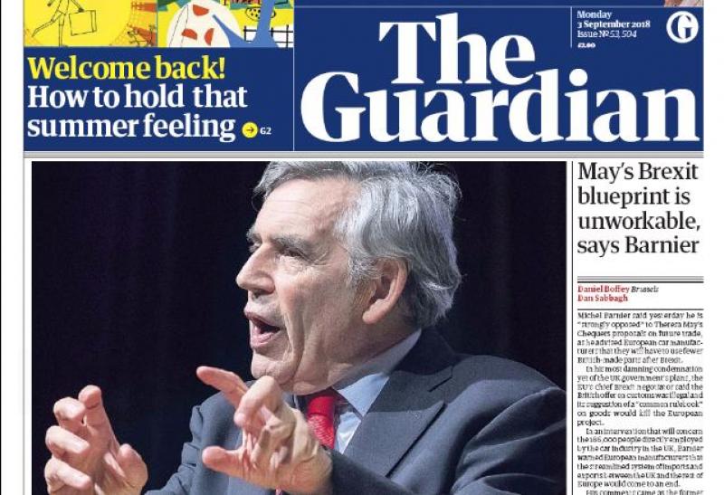 Front page of The Guardian ob Monday (Sept 3)