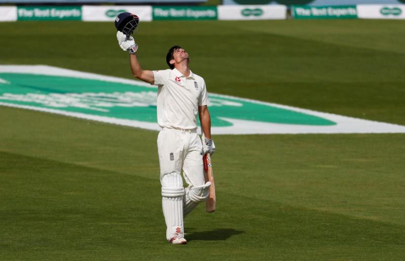 England`s Alastair Cook celebrates his century at Kia Oval, London, Britain on Sept 10, 2018. REUTERS