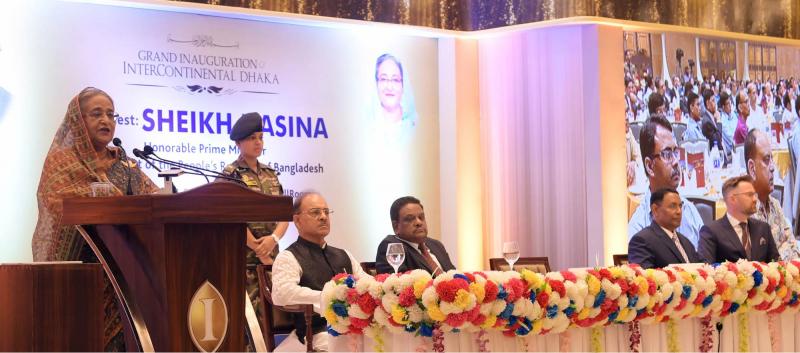 Prime Minister Sheikh Hasina speaks at inauguration of ‘InterContinental Dhaka` on Thursday (Sept 13). PHOTO/PID