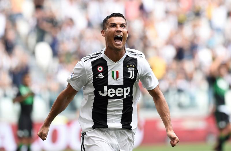 Juventus`Cristiano Ronaldo celebrates scoring their first goal. REUTERS