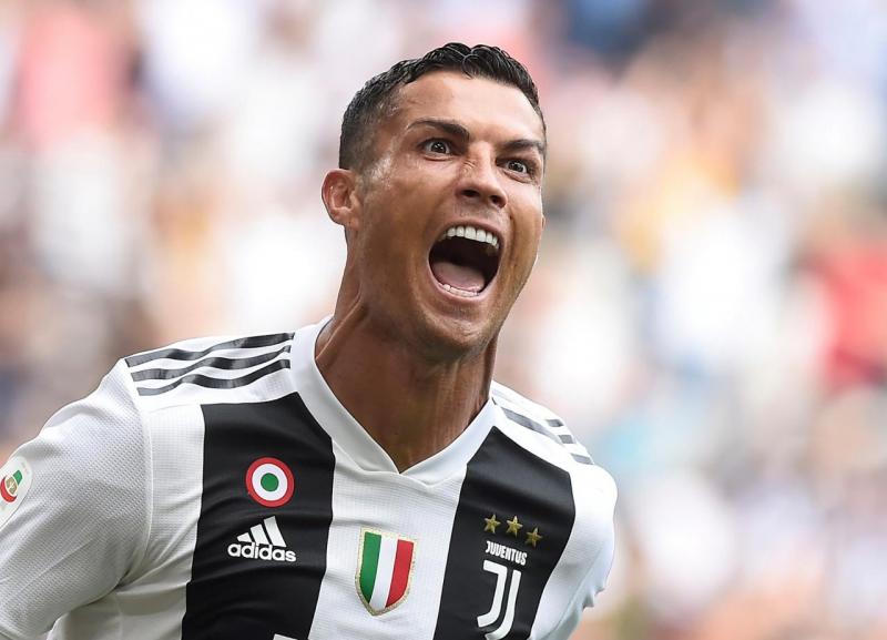 Cristiano Ronaldo celebrates scoring their first goal against U.S Sassuolo at Allianz Stadium, Turin, Italy on Sept 16, 2018. REUTERS