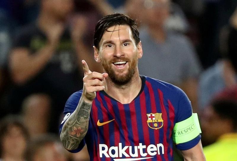 Barcelona's Lionel Messi celebrates scoring their fourth goal to complete his hat-trick against PSV Eindhoven at Camp Nou, Barcelona, Spain on Sept 18, 2018. REUTERS