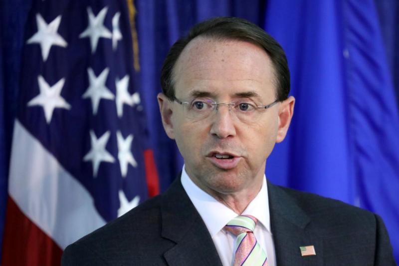 Deputy US Attorney General Rod Rosenstein speaks during the Bureau of Justice Assistance`s rollout for the `Fentanyl: The Real Deal` training video in Washington, U.S., August 30, 2018. REUTERS