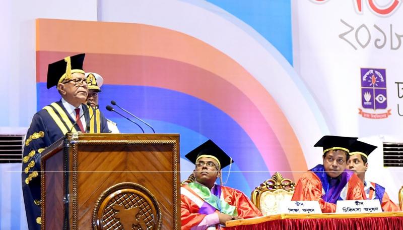 President M Abdul Hamid speaks at the 51th convocation of Dhaka University (DU) on Saturday (Oct 6). PID