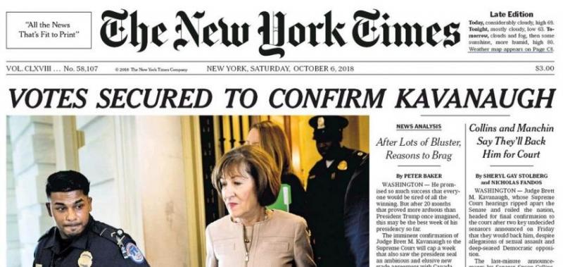 Front page of the The New York Times on Saturday (Oct 6).