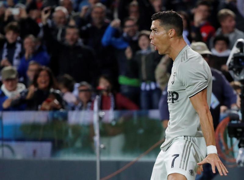 Juventus` Cristiano Ronaldo celebrates scoring their second goal against Udinese Calcio at Dacia Arena, Udine, Italy on Oct 6, 2018. REUTERS