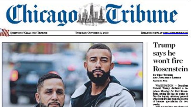 Front page of the Chicago Tribune on Tuesday (Oct 9)