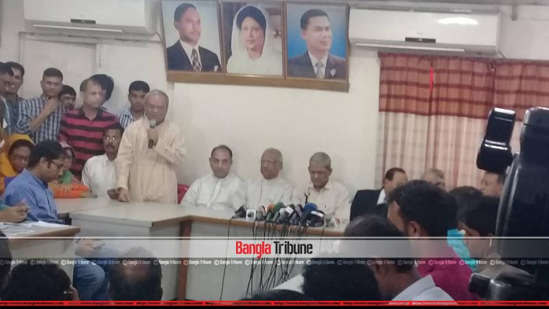 BNP leaders addressing the media on Wednesday after the court delivered the Aug 21 grenade attack verdict.